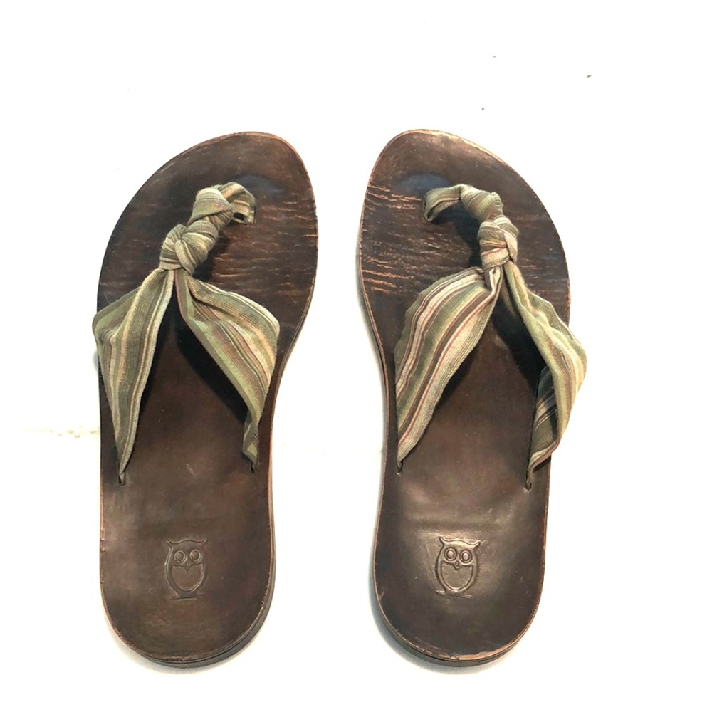 Cute green striped flip flops
